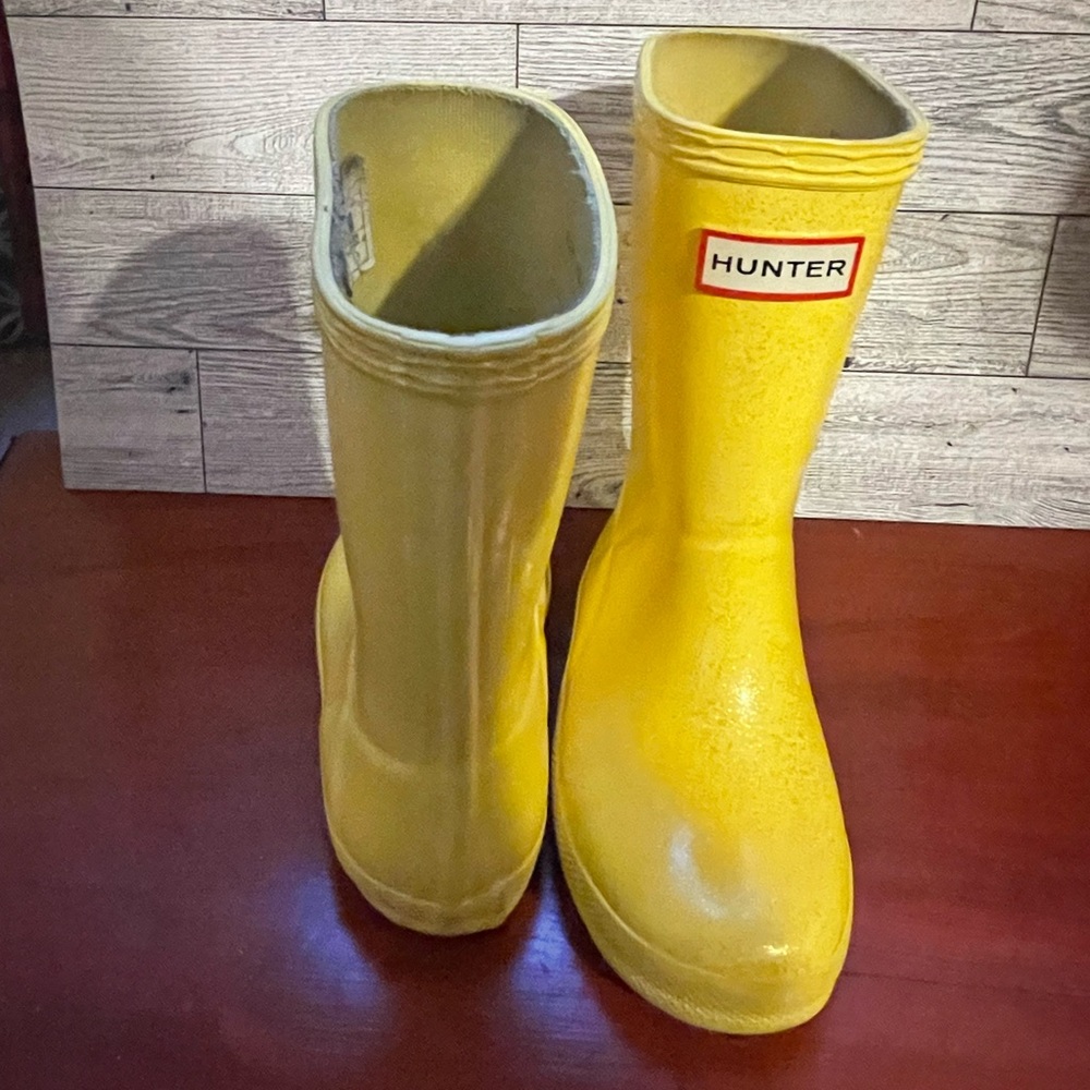 Girls Hunter Yellow Glitter Rainboots